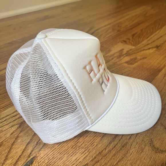 Foam SnapBack Mesh Braid Trucker Hat Cap White “HAPPY HOUR” Colorful NWT Adjust - Picture 5 of 9